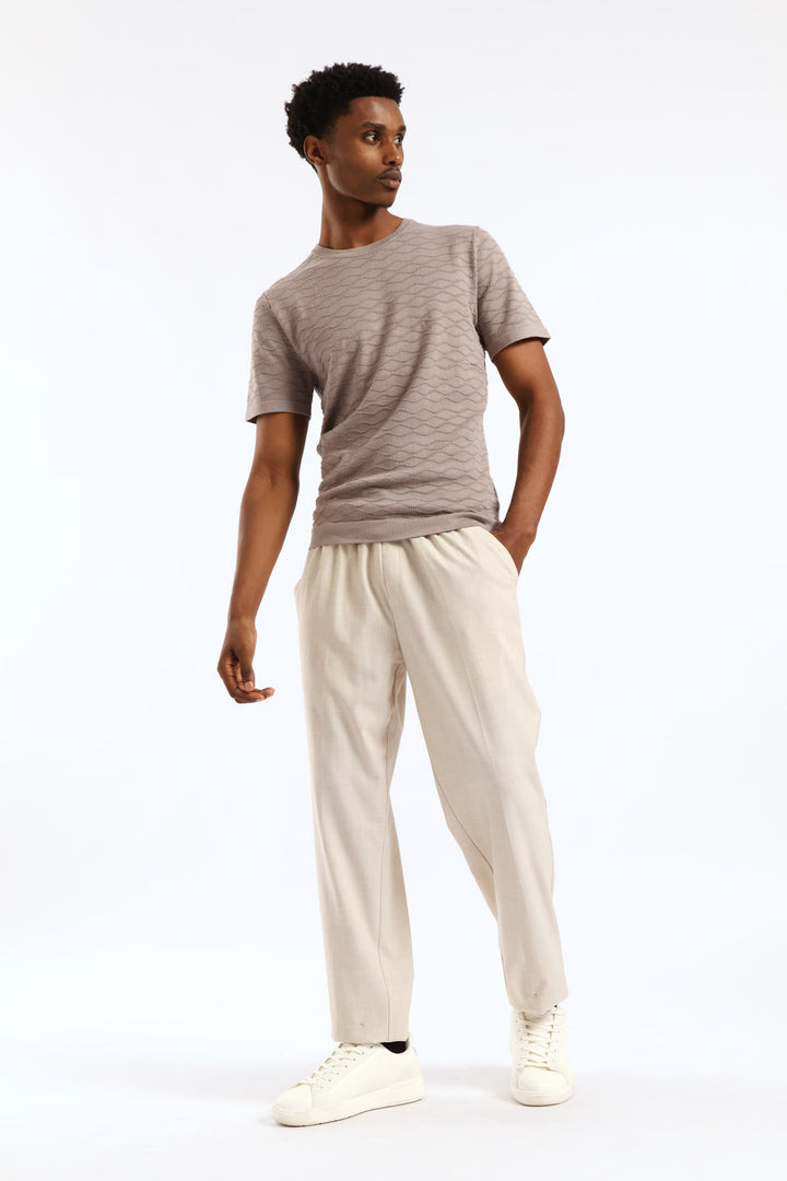 Slim Surface Interest Knit Tee - Taupe