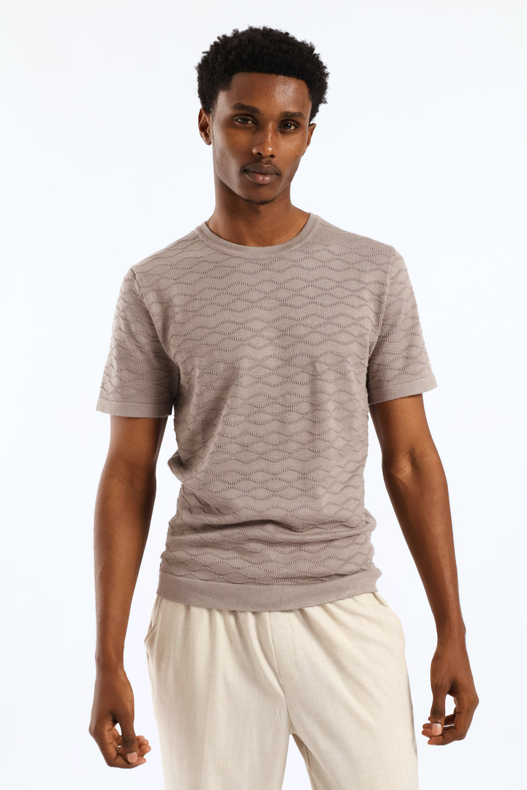 Slim Surface Interest Knit Tee - Taupe