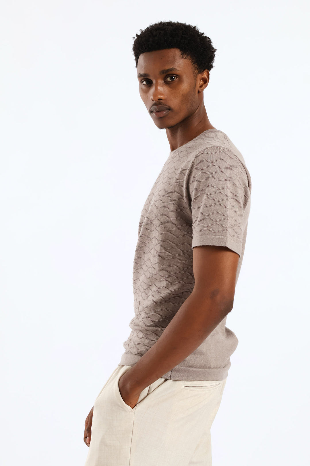 Slim Surface Interest Knit Tee - Taupe