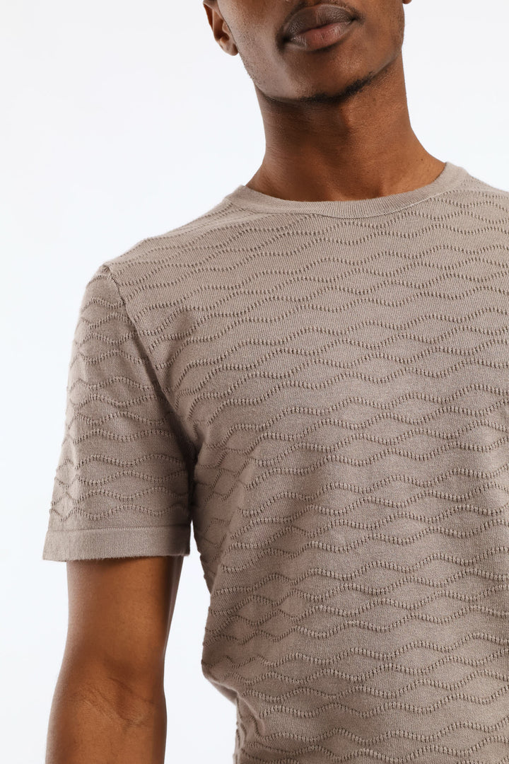 Slim Surface Interest Knit Tee - Taupe