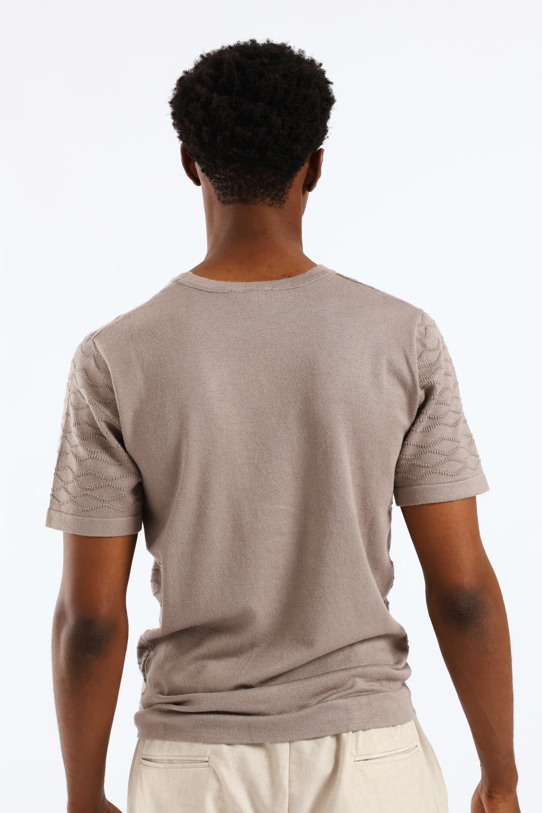 Slim Surface Interest Knit Tee - Taupe