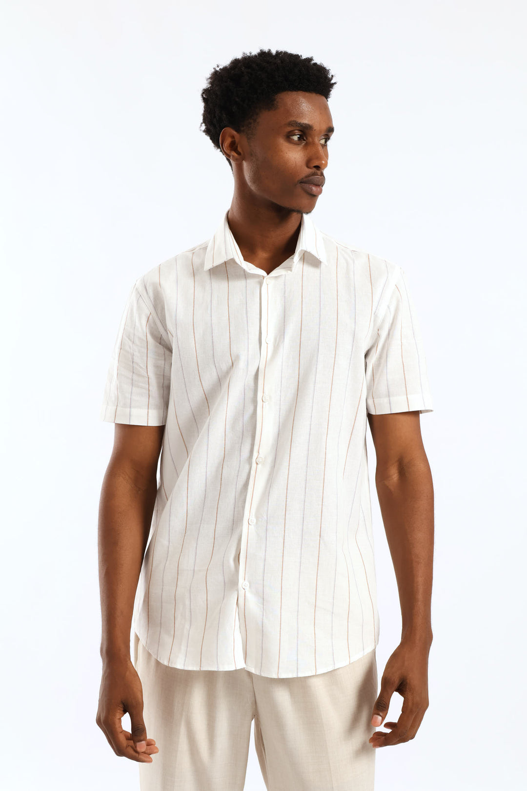 Slim Stripe Printed Shirt - Stone