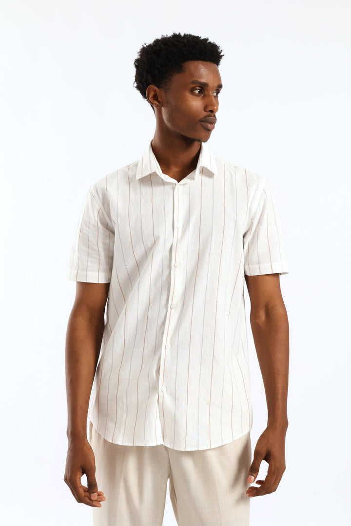 Slim Stripe Printed Shirt - Stone