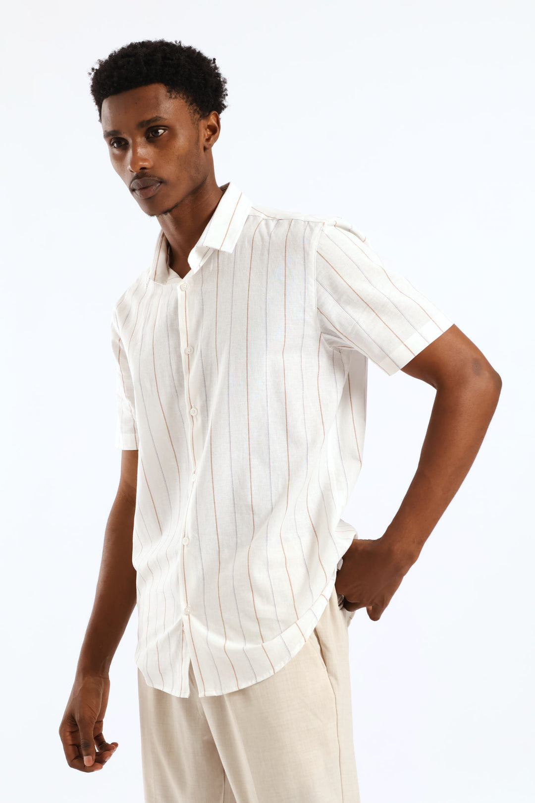 Slim Stripe Printed Shirt - Stone