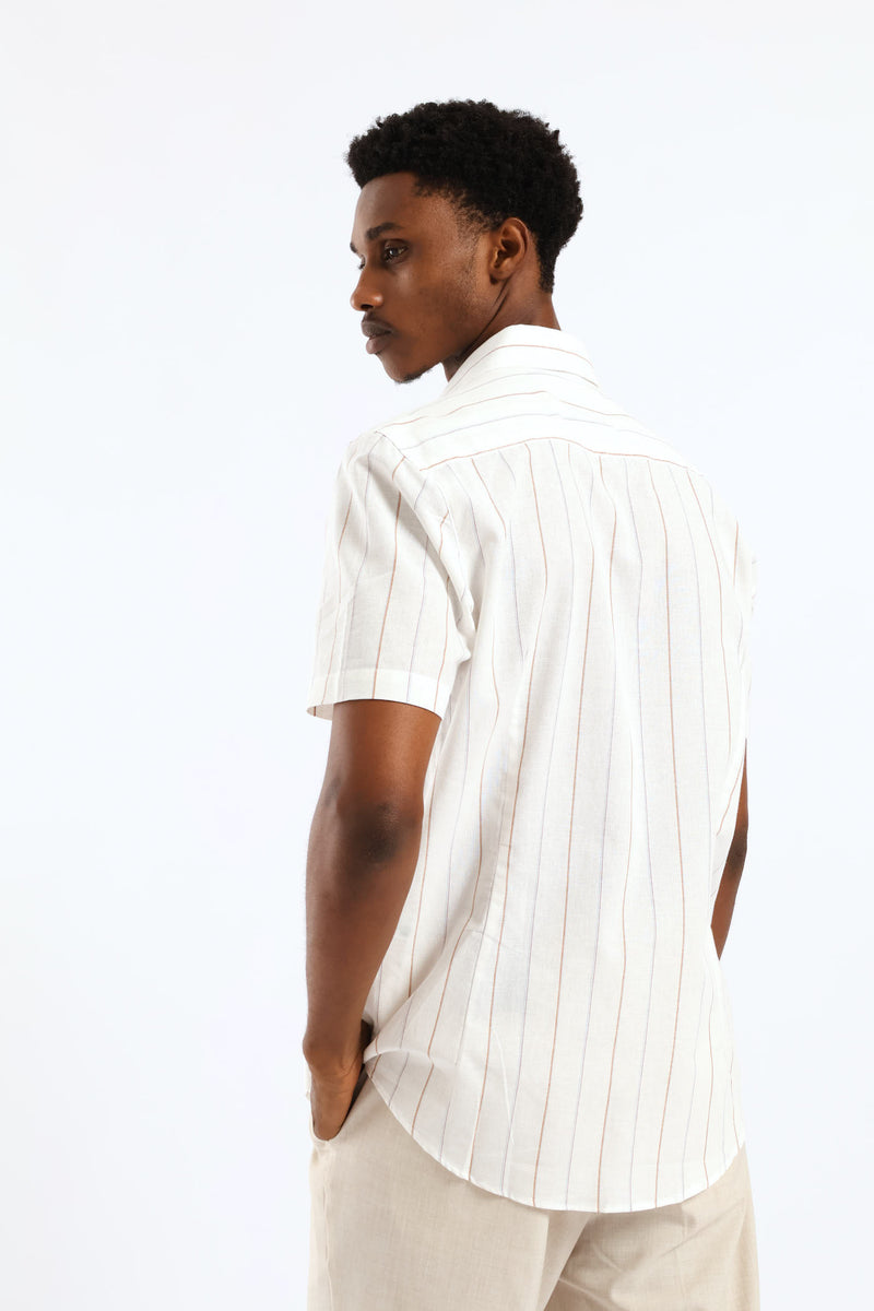Slim Stripe Printed Shirt - Stone