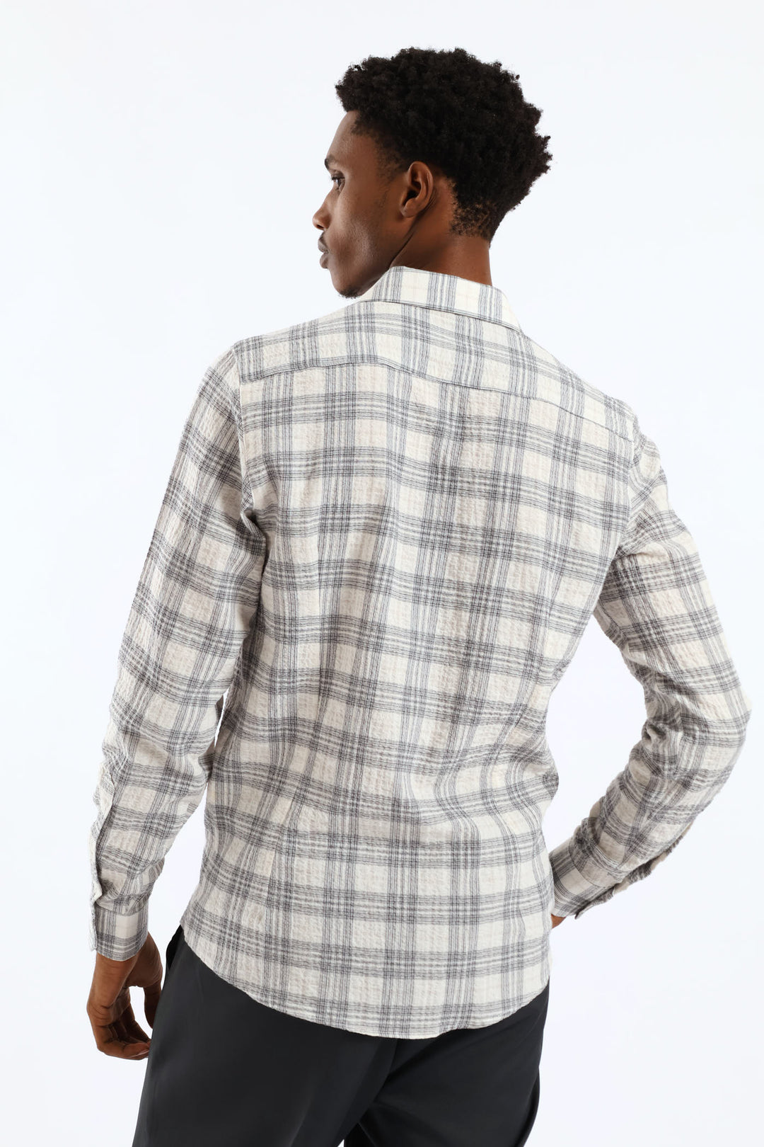 Check Crinkle Slim Long Sleeve Shirt - Stone