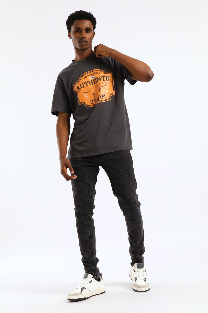 Basic Print Tee - Charcoal