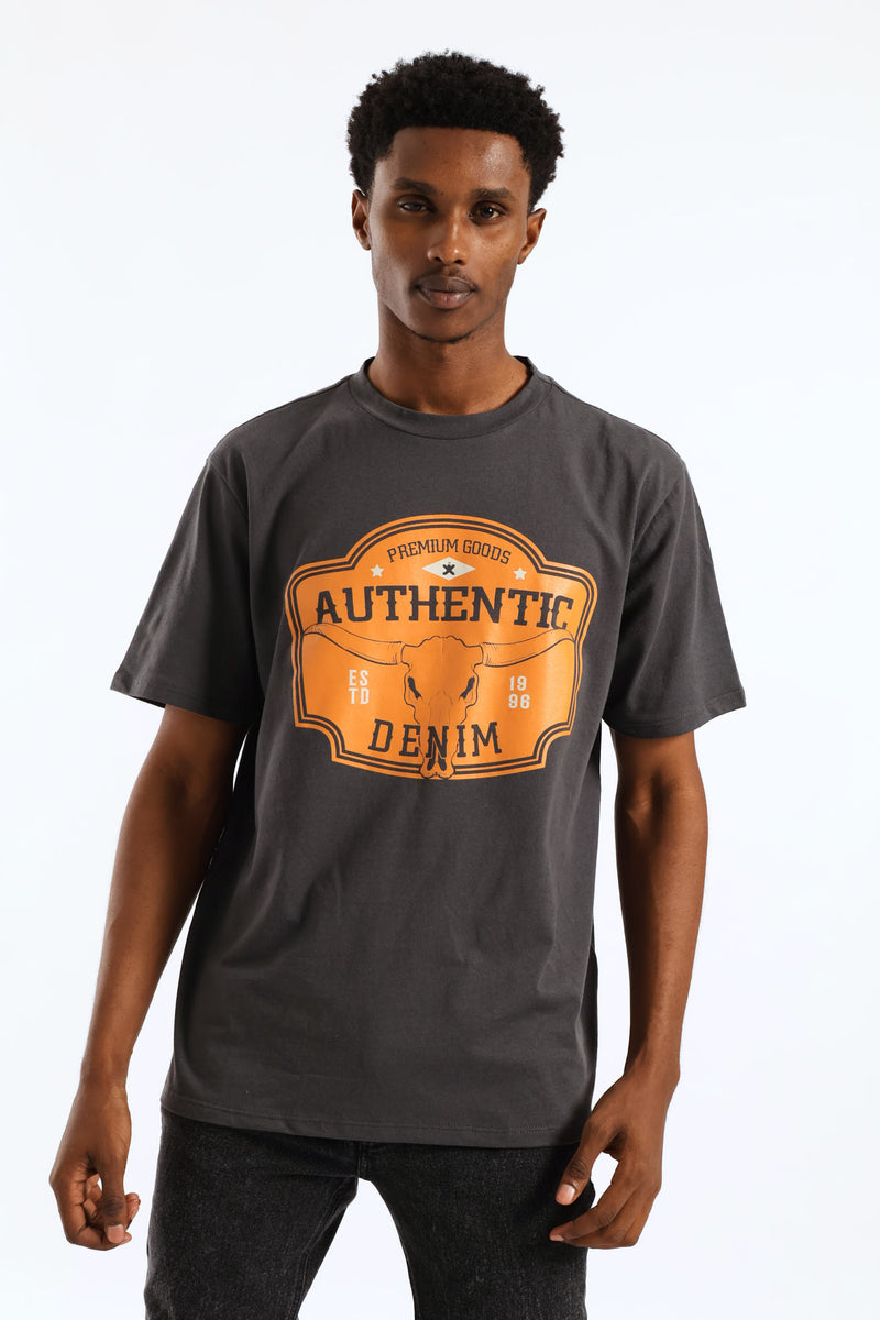 Basic Print Tee - Charcoal