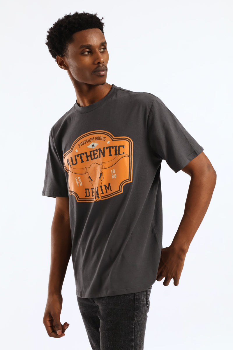 Basic Print Tee - Charcoal