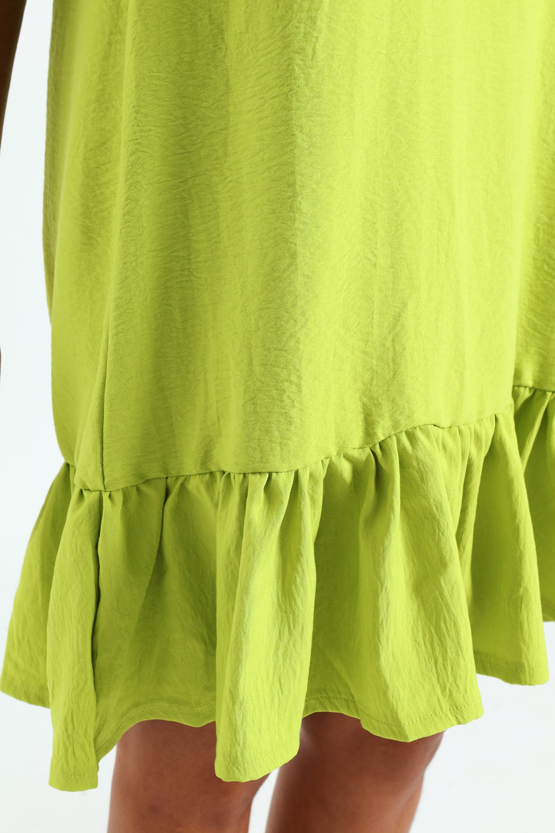 V-Neck Frill Hem Mini Dress - Lime