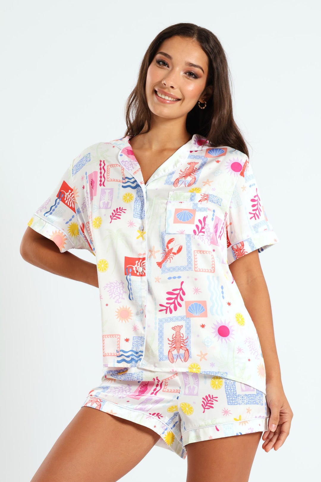 Satin Button Through & Short Set