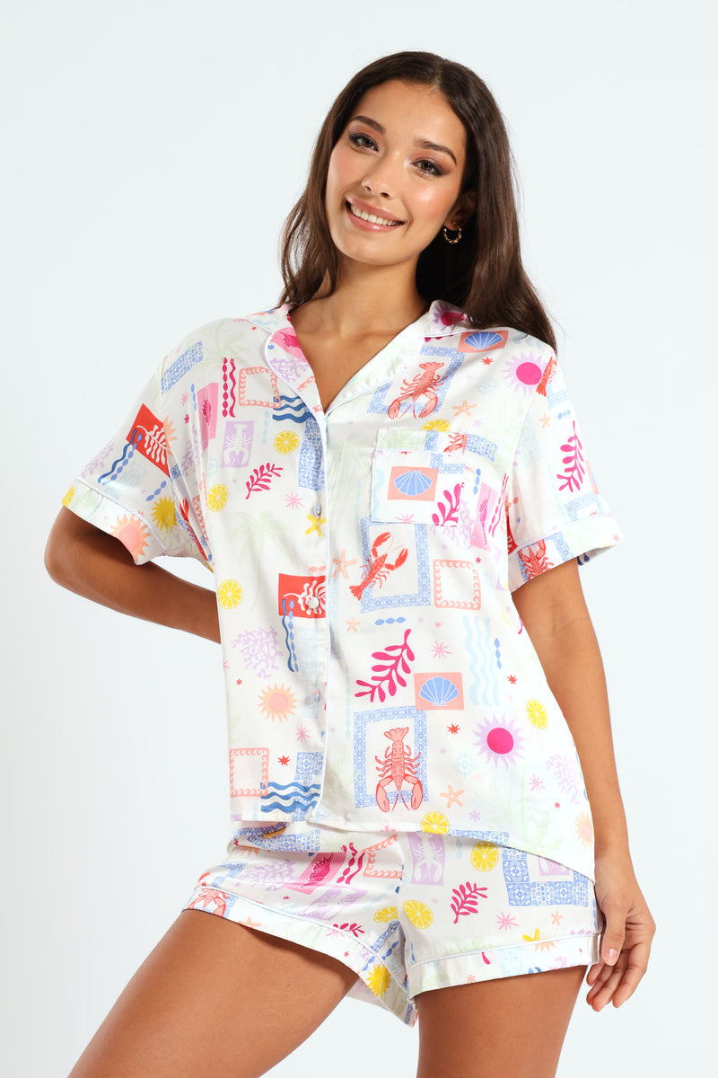 Satin Button Through & Short Set