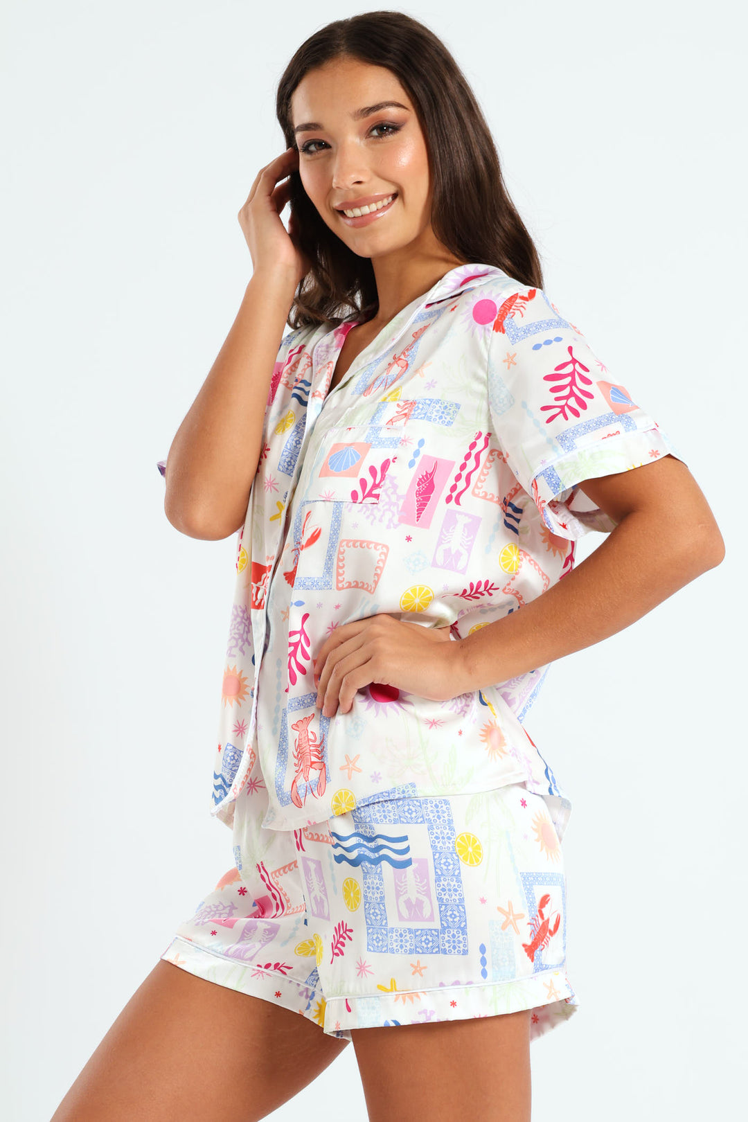 Satin Button Through & Short Set