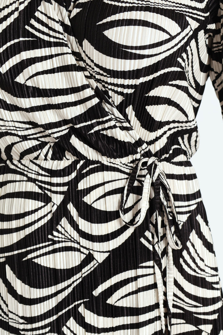 Collared Mock Wrap Plisse Midi Dress - Cream