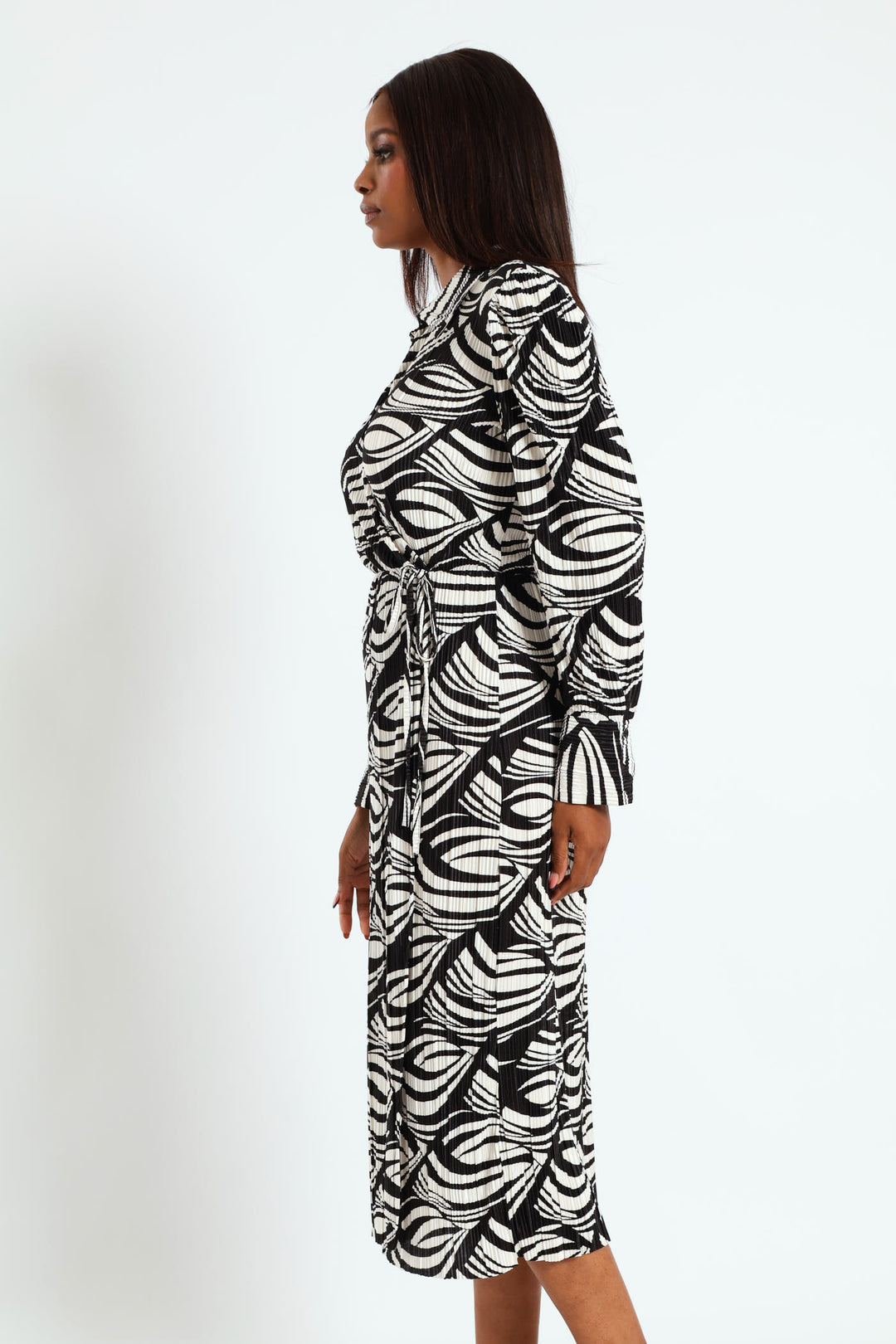 Collared Mock Wrap Plisse Midi Dress - Cream