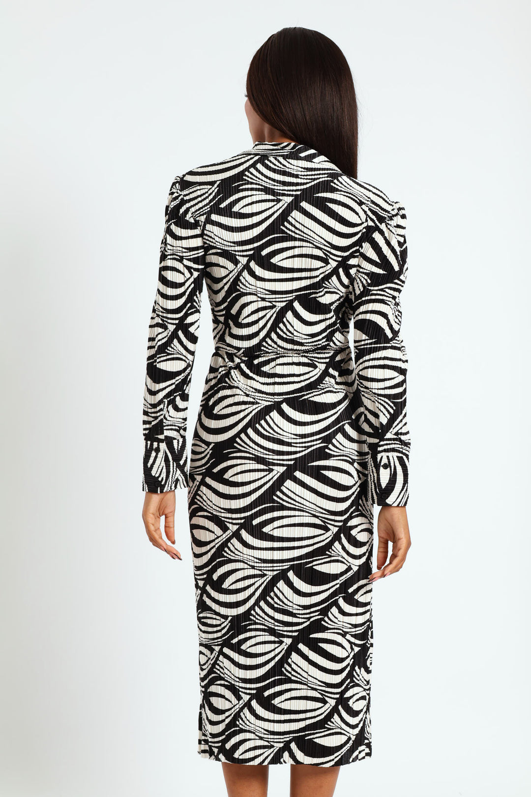 Collared Mock Wrap Plisse Midi Dress - Cream