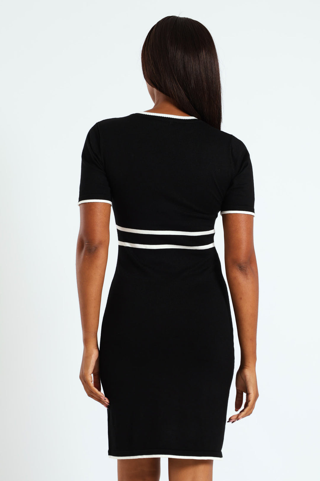 Side Button Through Constrast Dress - Black/Cream
