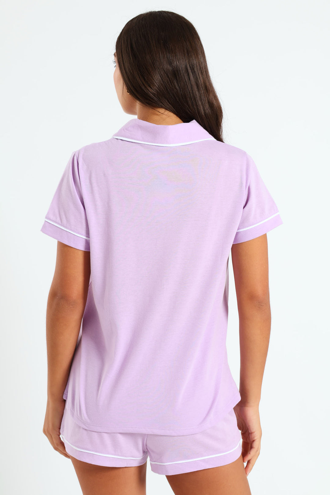 Button Through Knit Short Set - Purple
