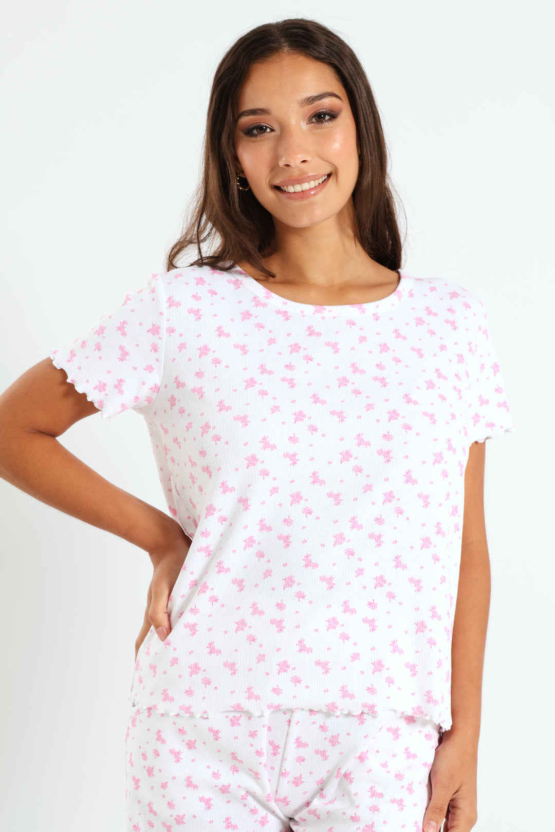Short Sleeve Rib Tee - Pink