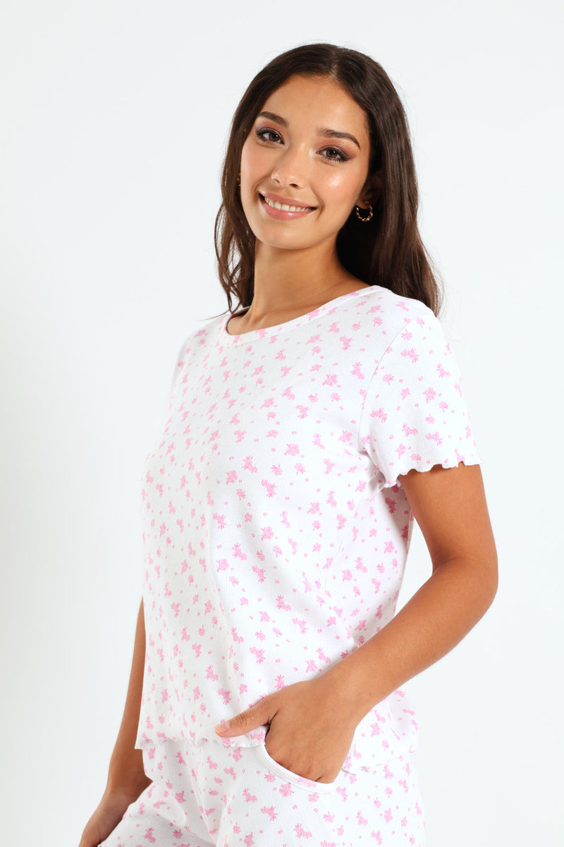 Short Sleeve Rib Tee - Pink