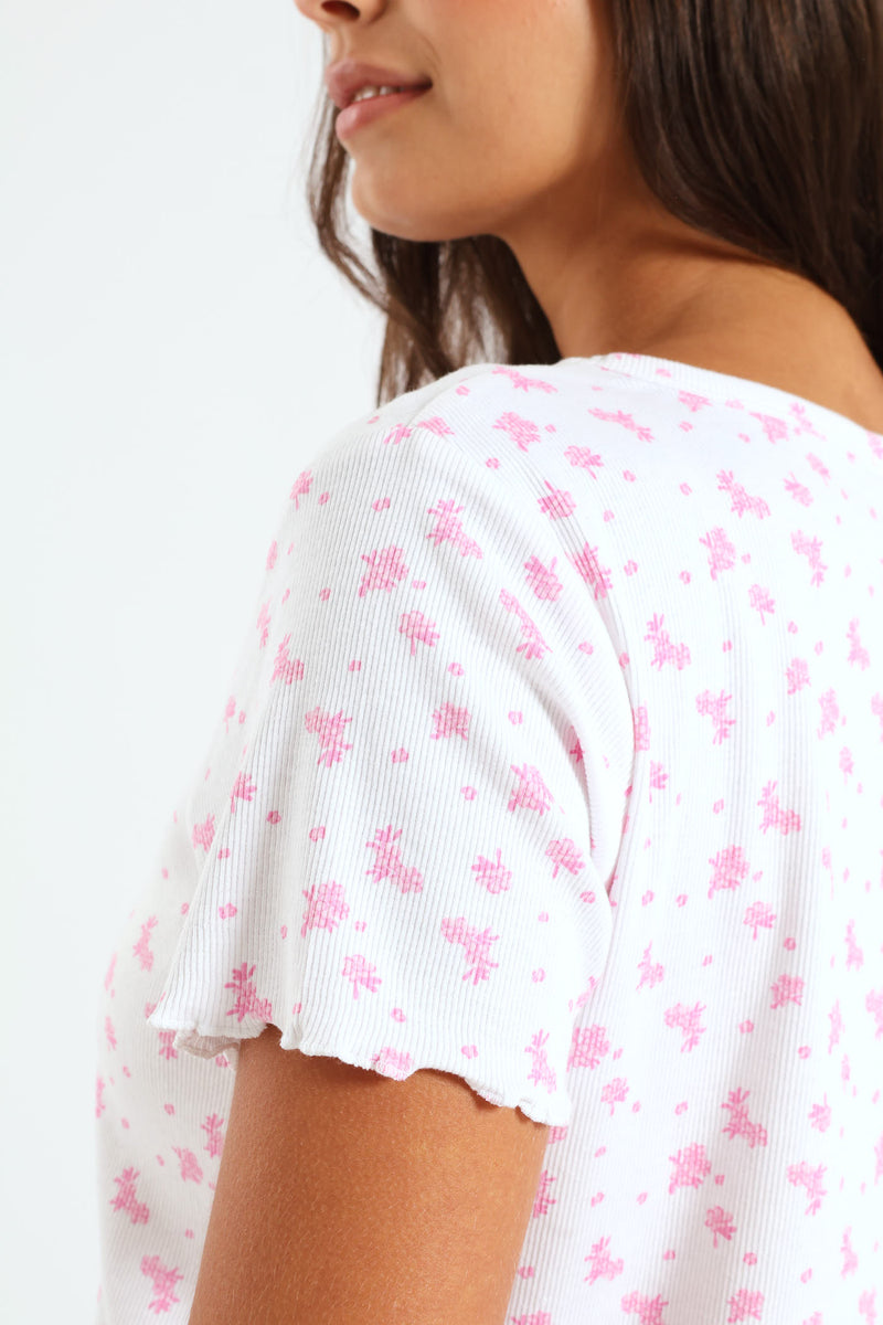 Short Sleeve Rib Tee - Pink