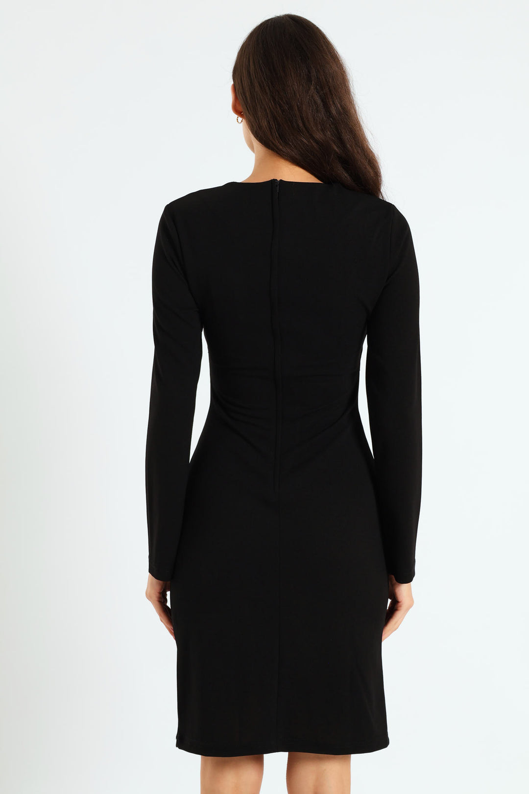 Mock Wrap Buckle Bodycon Dress - Black