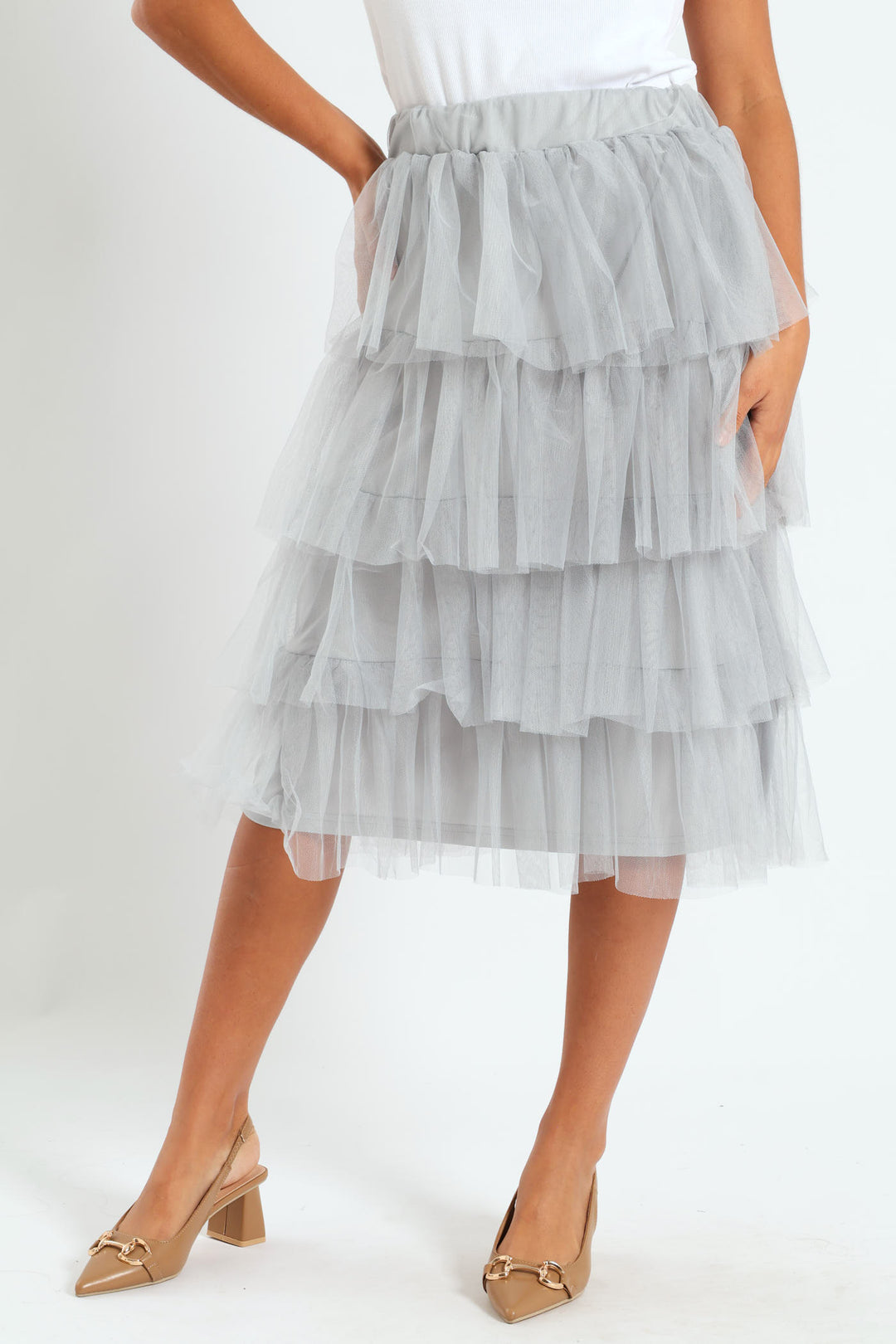 Rara Tiered Midi Skirt - Grey