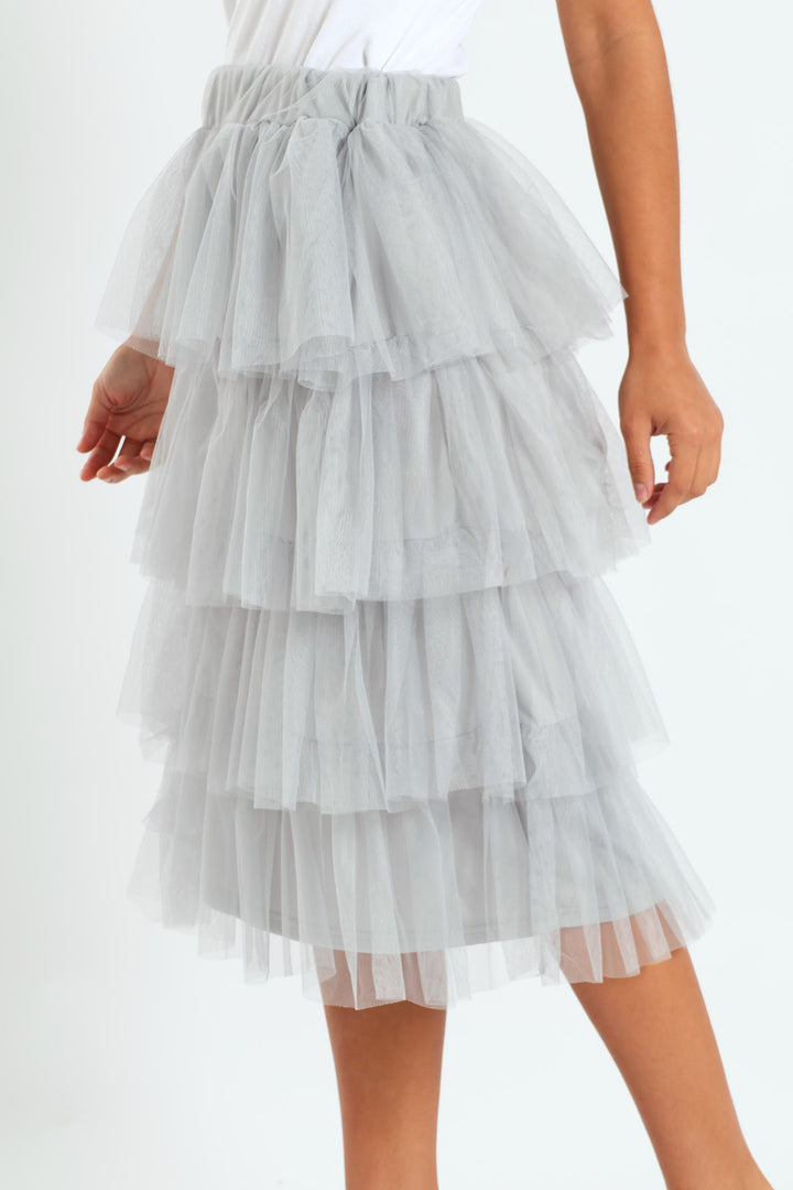 Rara Tiered Midi Skirt - Grey