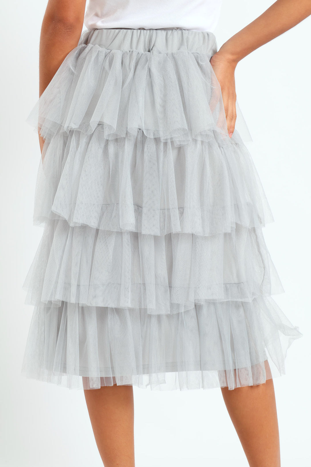 Rara Tiered Midi Skirt - Grey