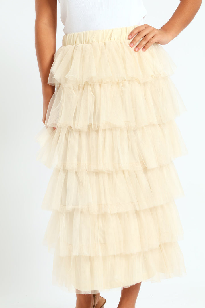 Multi Tiered Rara Maxi Skirt - Cream