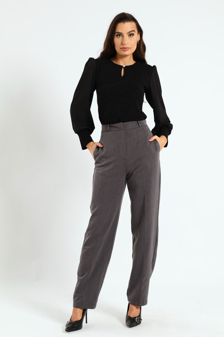 Keyhole Shimmer Combo Blouse - Black