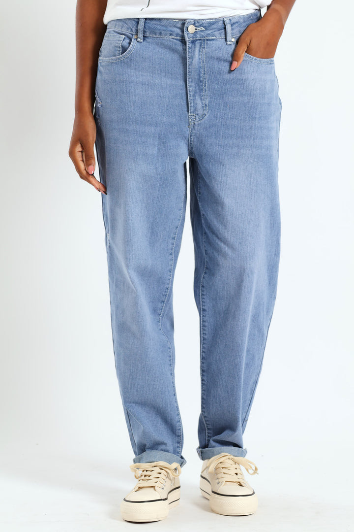 Push-Up Stretch Abrased Mom Jean - Stonewash
