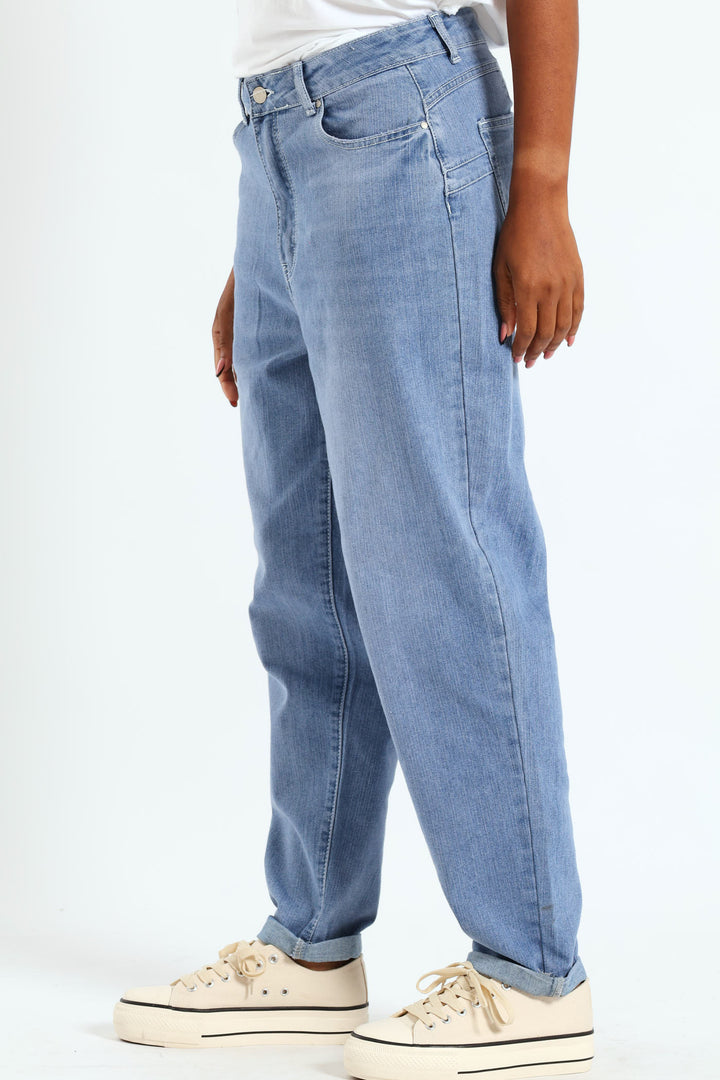 Push-Up Stretch Abrased Mom Jean - Stonewash