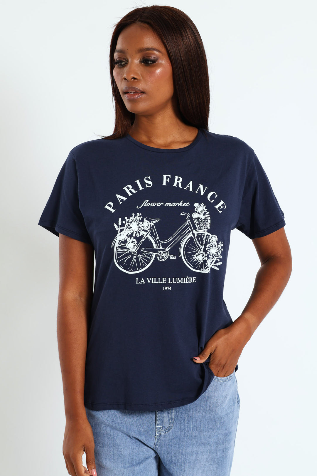 Paris France Bicycle Tee - Midnight Blue