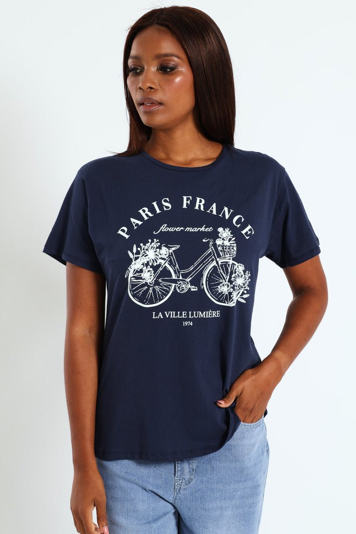 Paris France Bicycle Tee - Midnight Blue