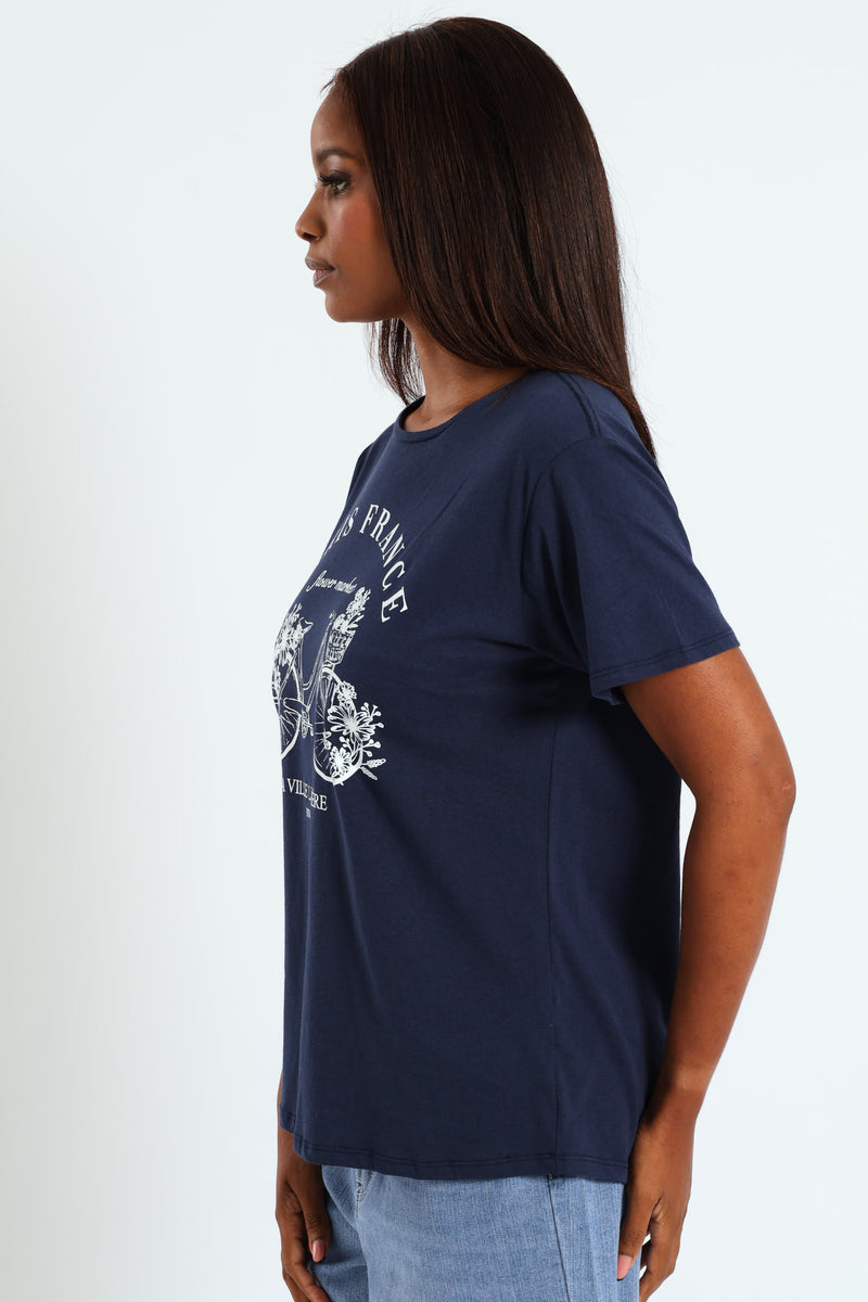 Paris France Bicycle Tee - Midnight Blue