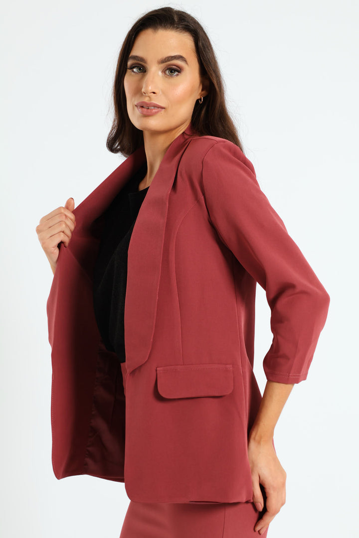 Shawl Collar Gauged Sleeve Blazer - Dusty Pink