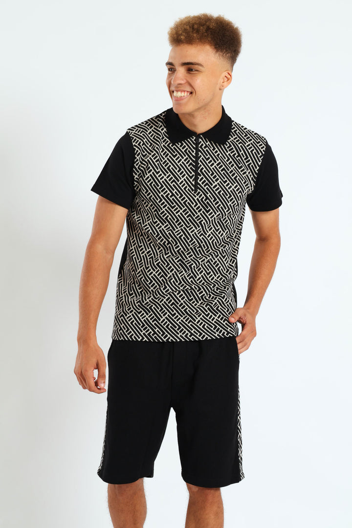 Zip Jacquard Golfer - Black
