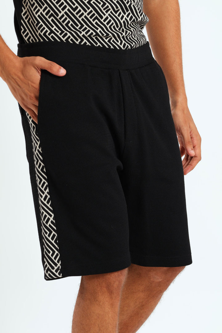 Texture Fleece Side Design Shorts - Black