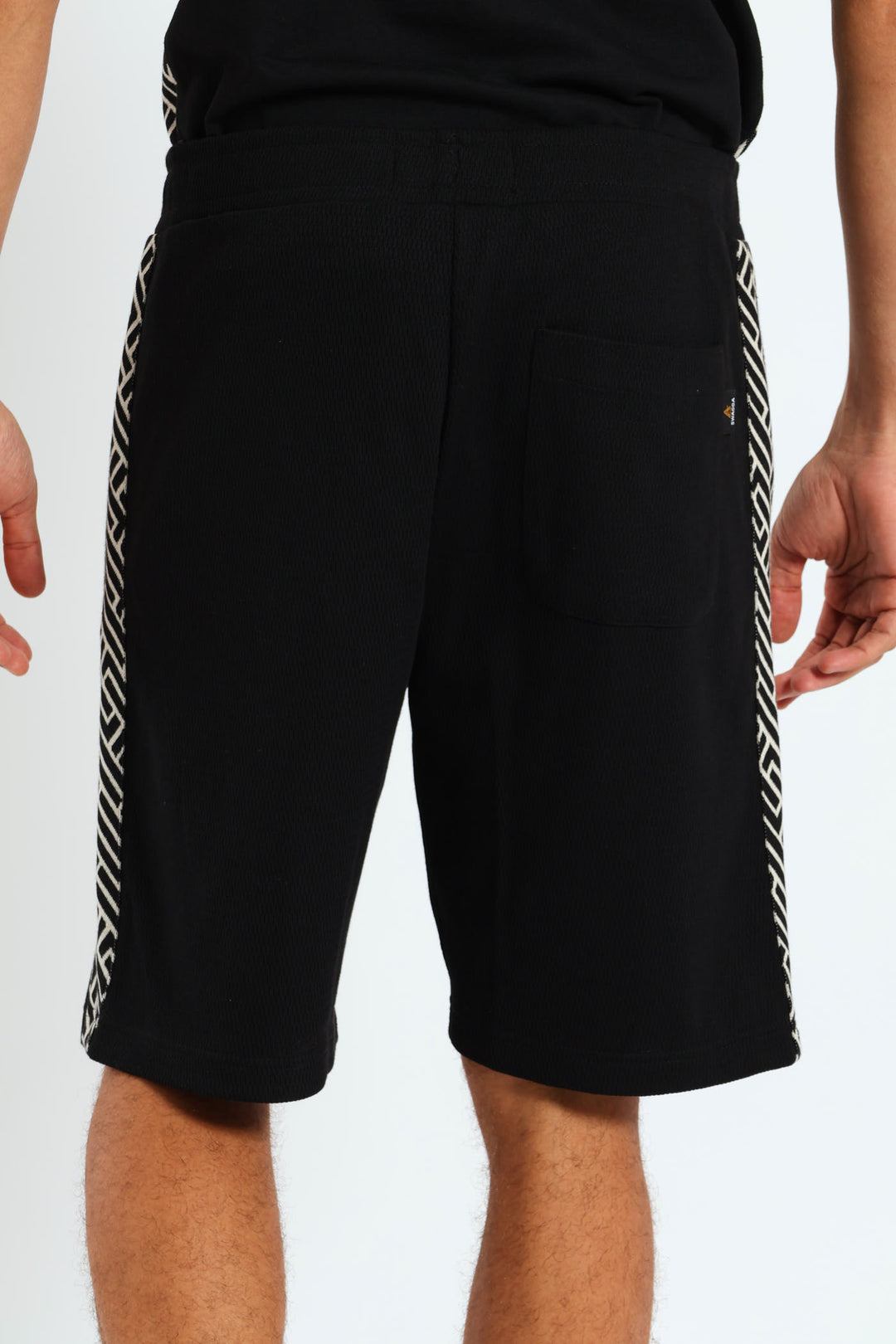 Texture Fleece Side Design Shorts - Black