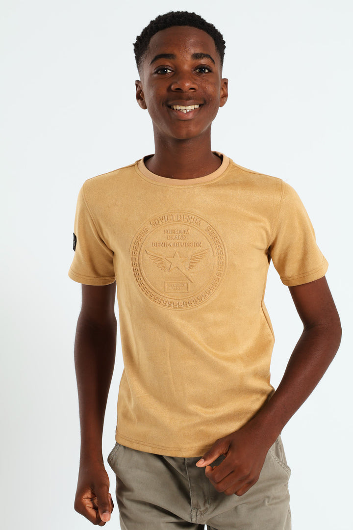 Boys Legit Suede Crew Neck Tee - Khaki