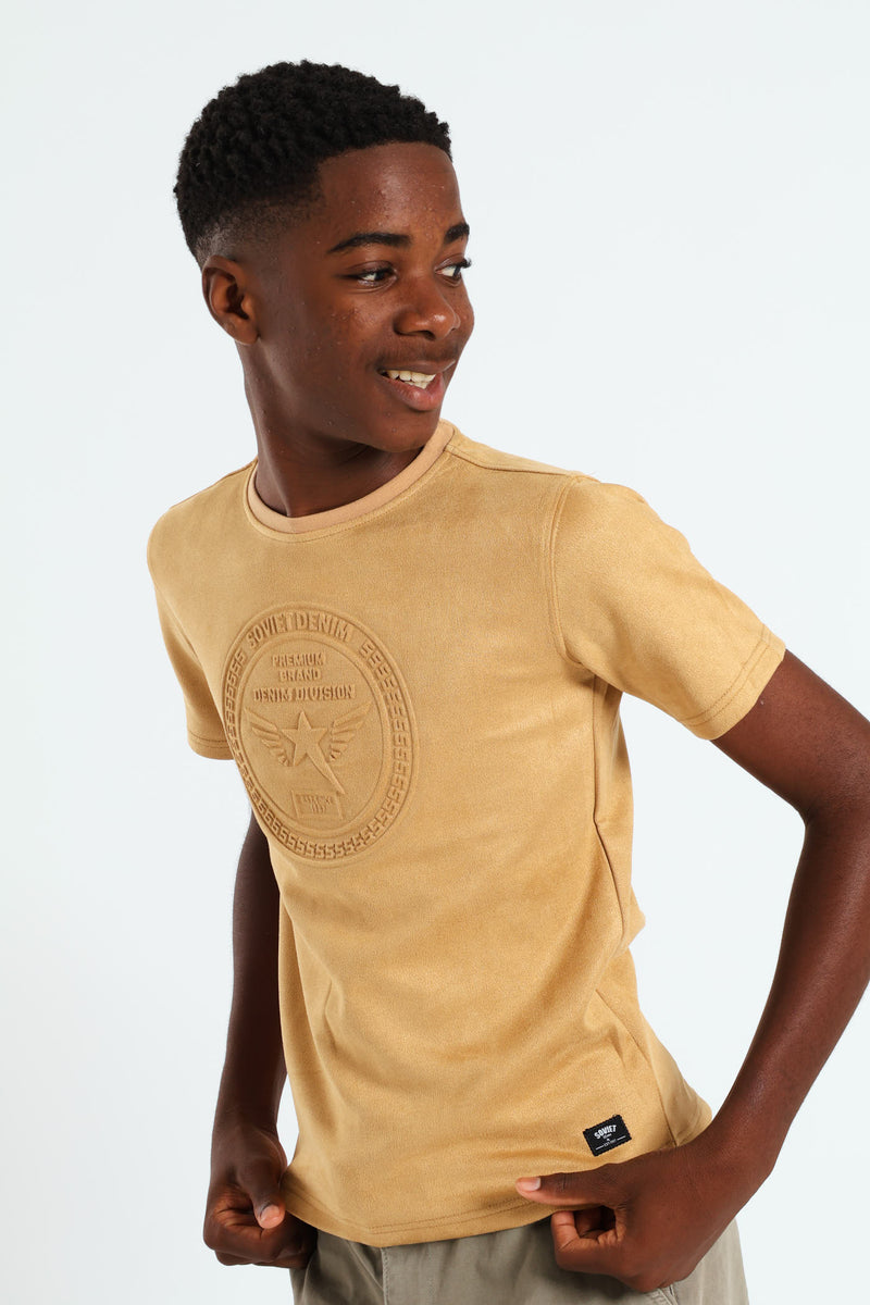 Boys Legit Suede Crew Neck Tee - Khaki