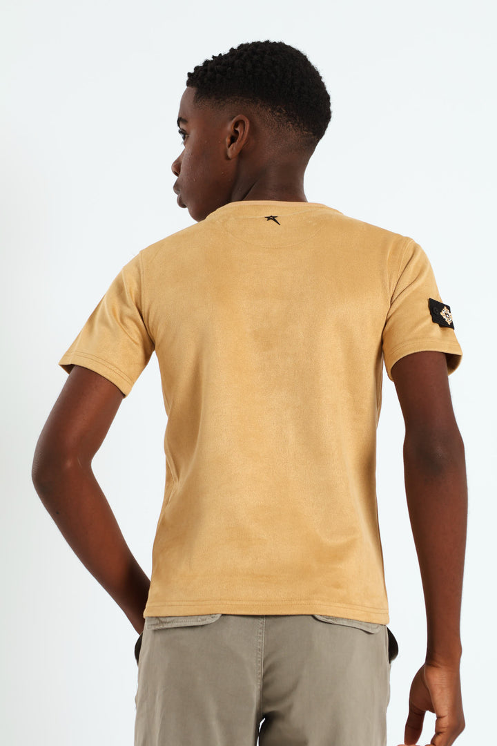 Boys Legit Suede Crew Neck Tee - Khaki