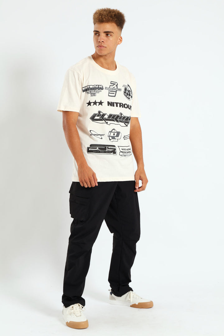 Racer Front & Back Print Tee - Off White