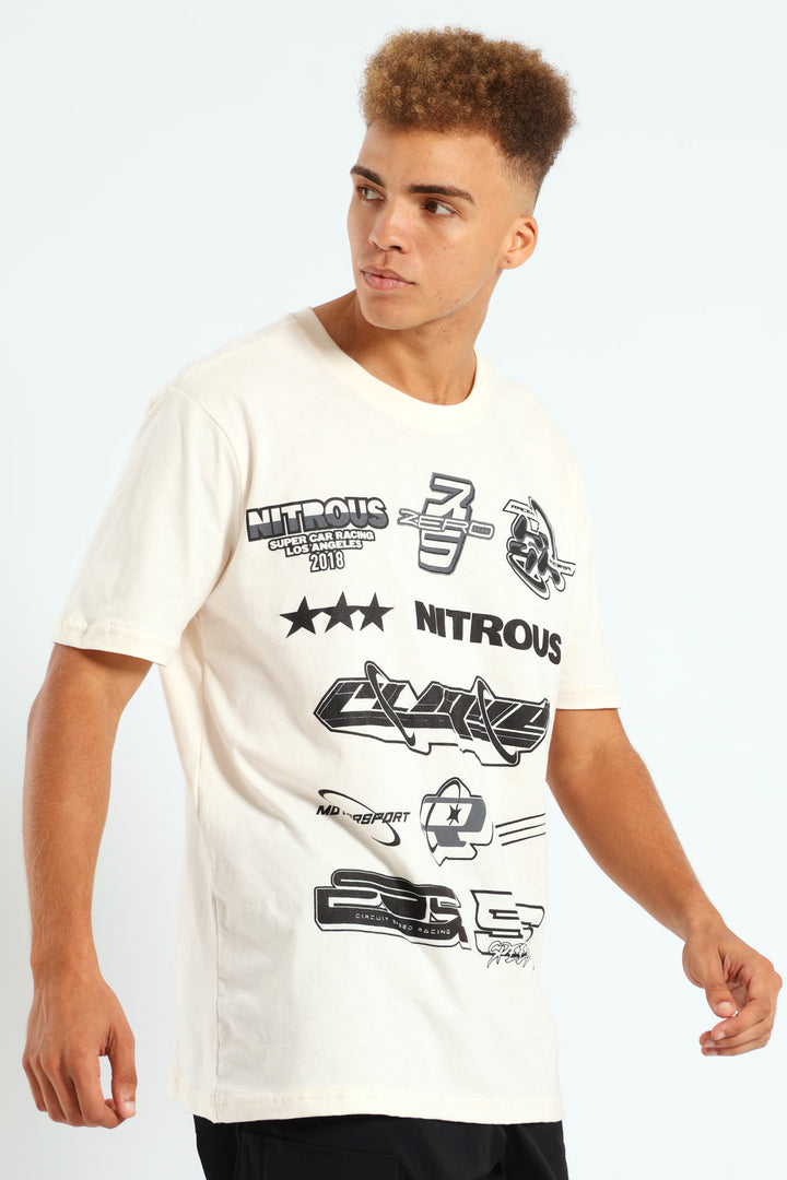 Racer Front & Back Print Tee - Off White