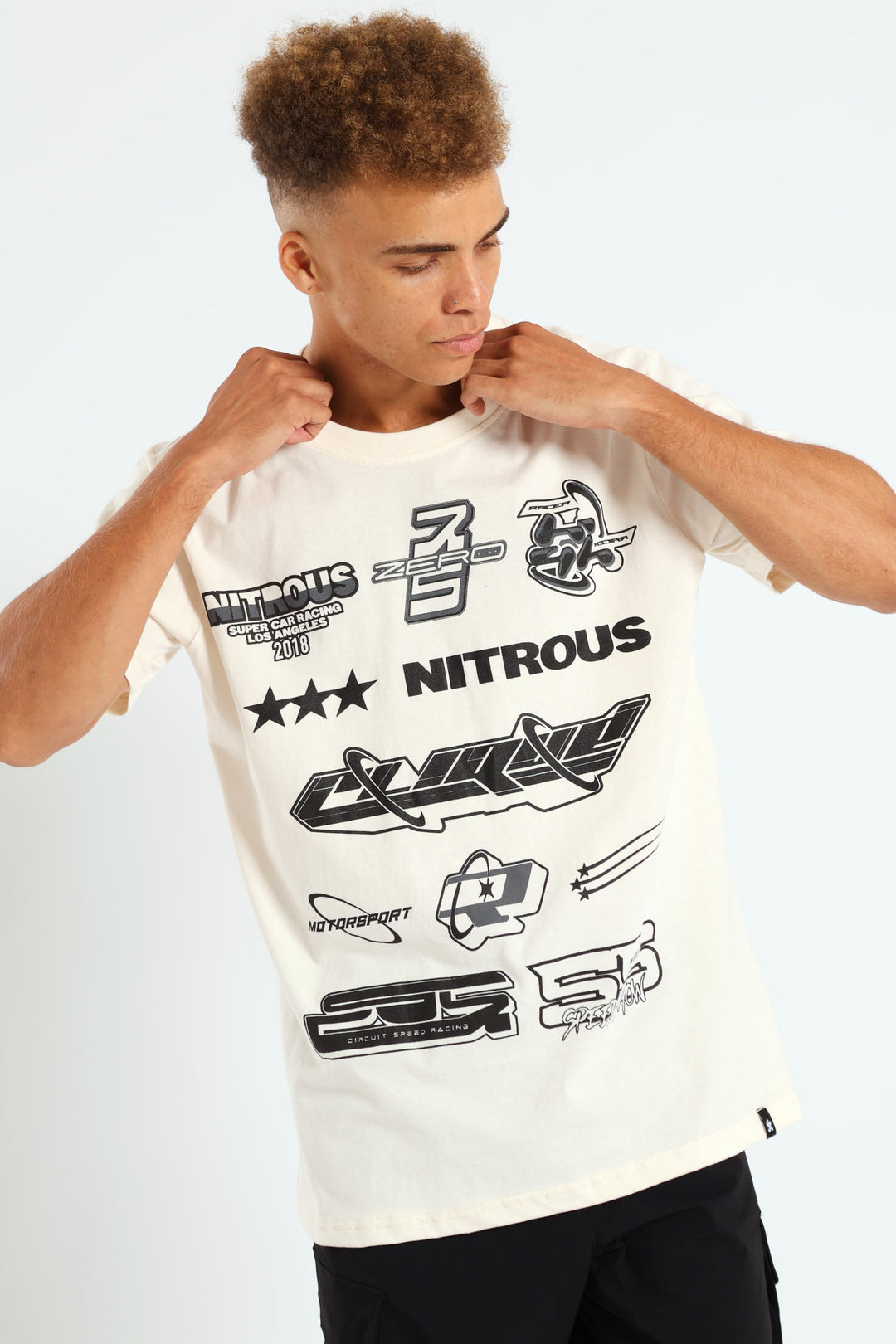 Racer Front & Back Print Tee - Off White