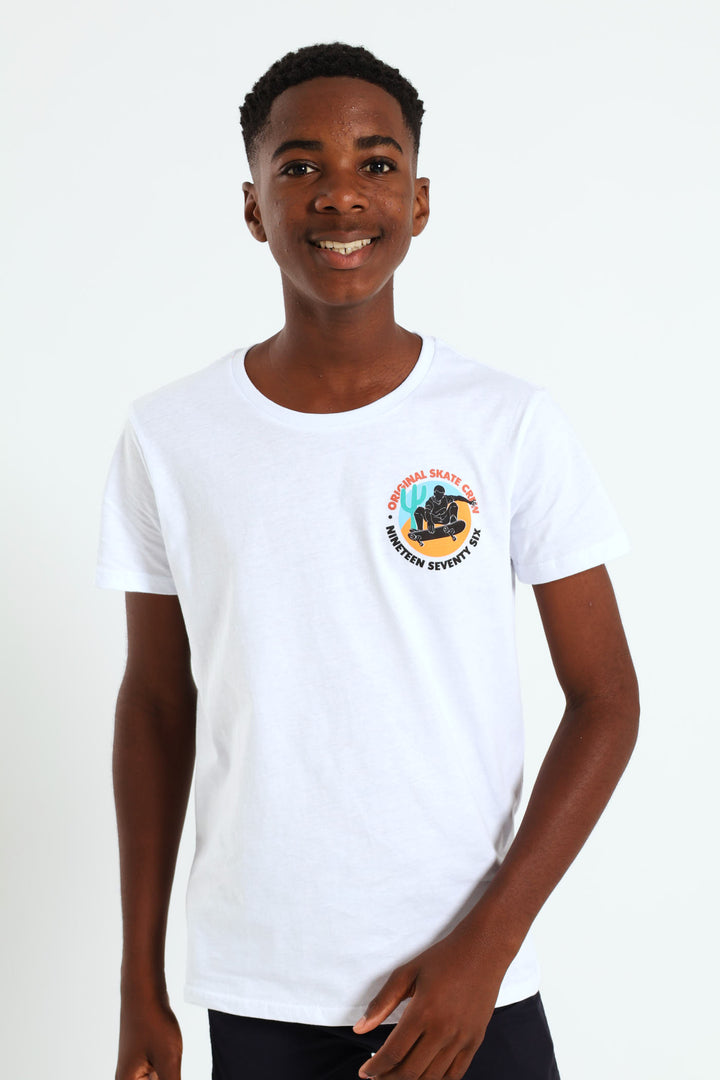 Boys Skate Front & Back Print Tee - White