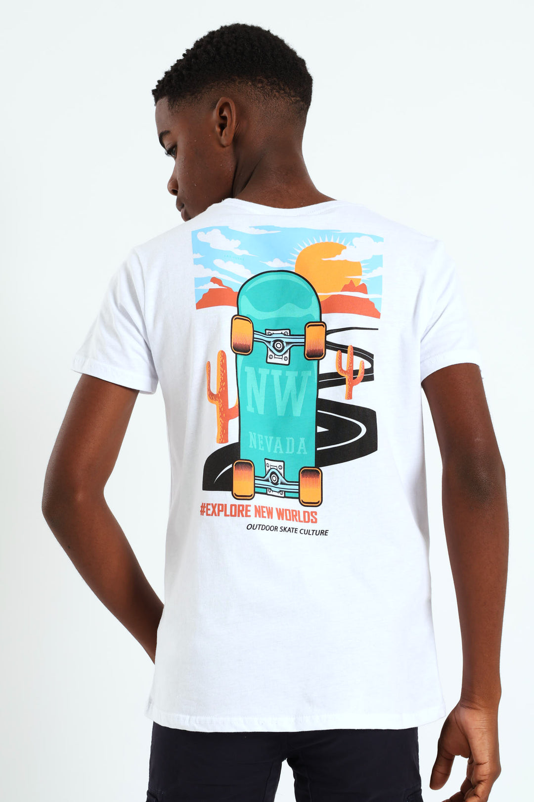Boys Skate Front & Back Print Tee - White