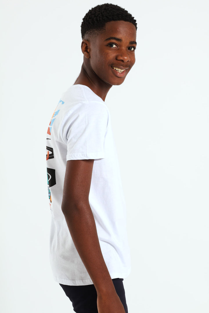 Boys Skate Front & Back Print Tee - White
