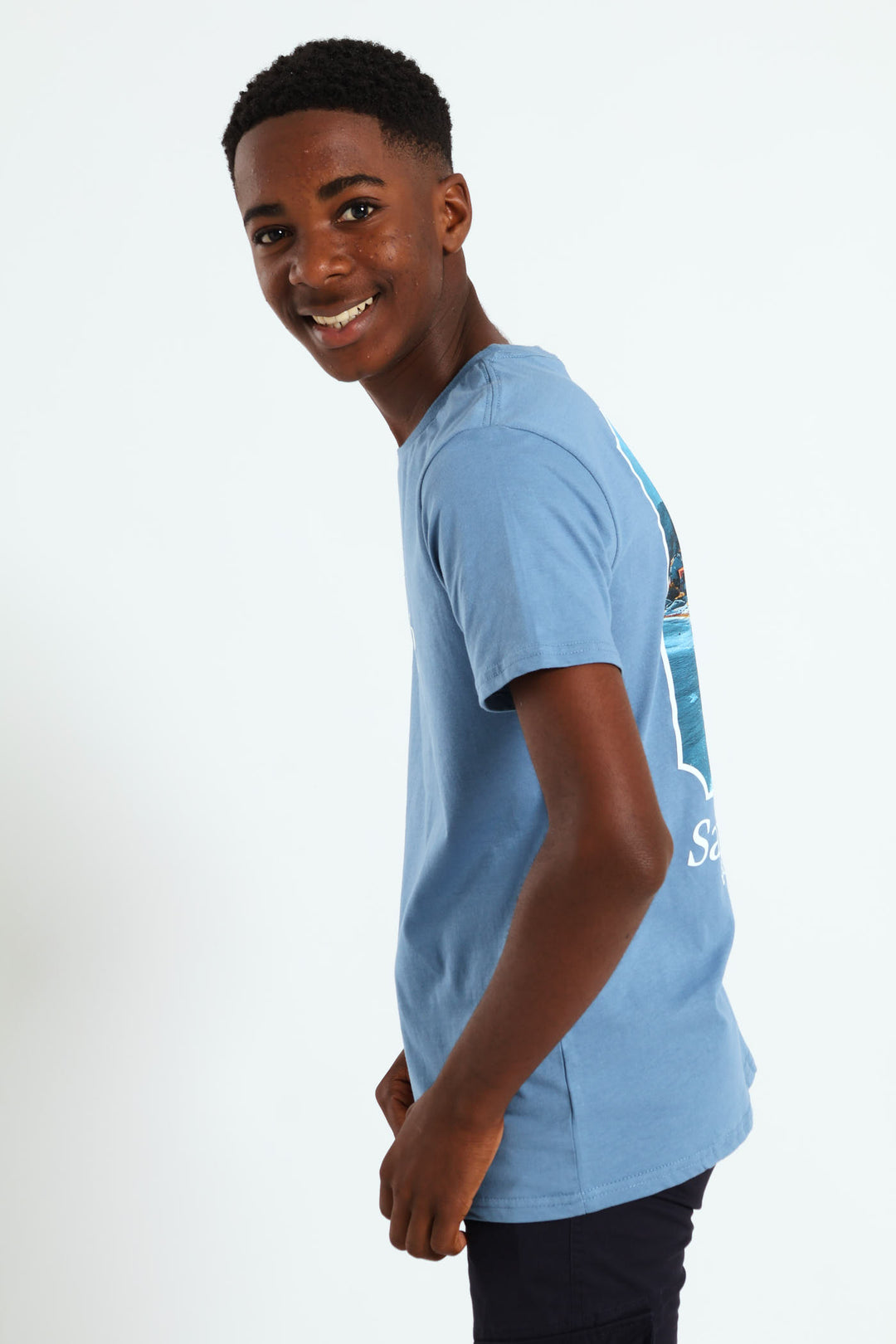 Boys Beach Club Front & Back Print Tee - Blue